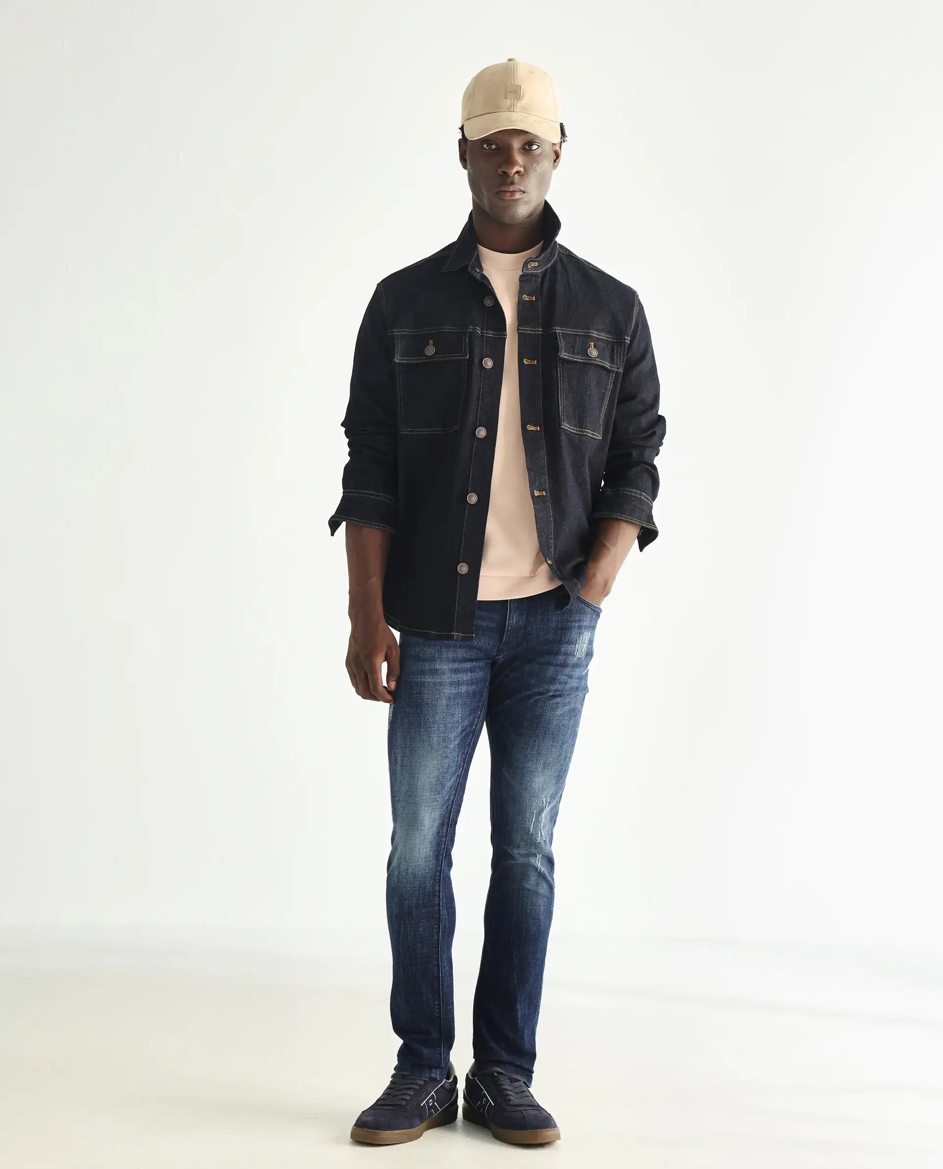 Rare Rabbit Men's Reims Light Blue Mid Wash Mid-Rise Slim Fit Jeans