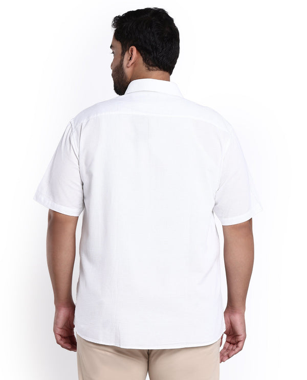 Rare Rabbit Men's Rissa White Cotton Fabric Half Sleeves Solid Dobby Shirt Plus Size