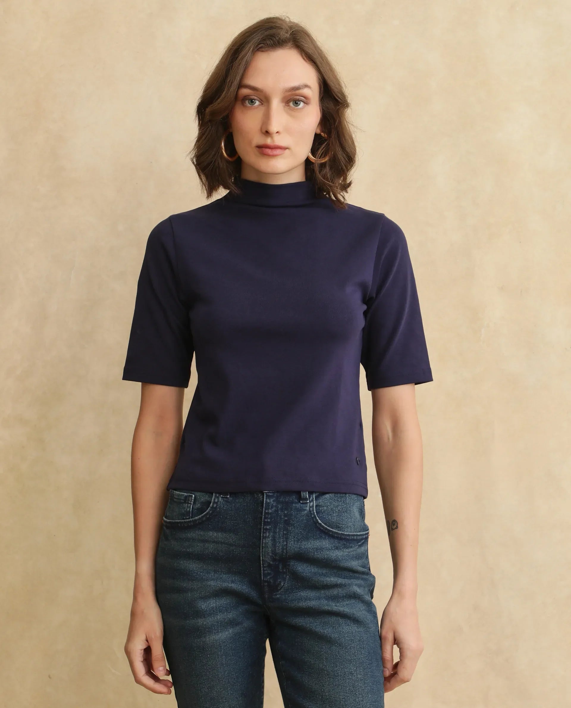 Rareism Women Rohdrio Dusky Purple Knitted Plain Top