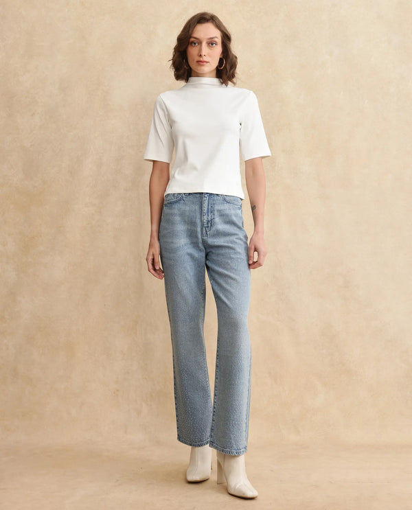 Rareism Women Rohdrio Off White Knitted Plain Top