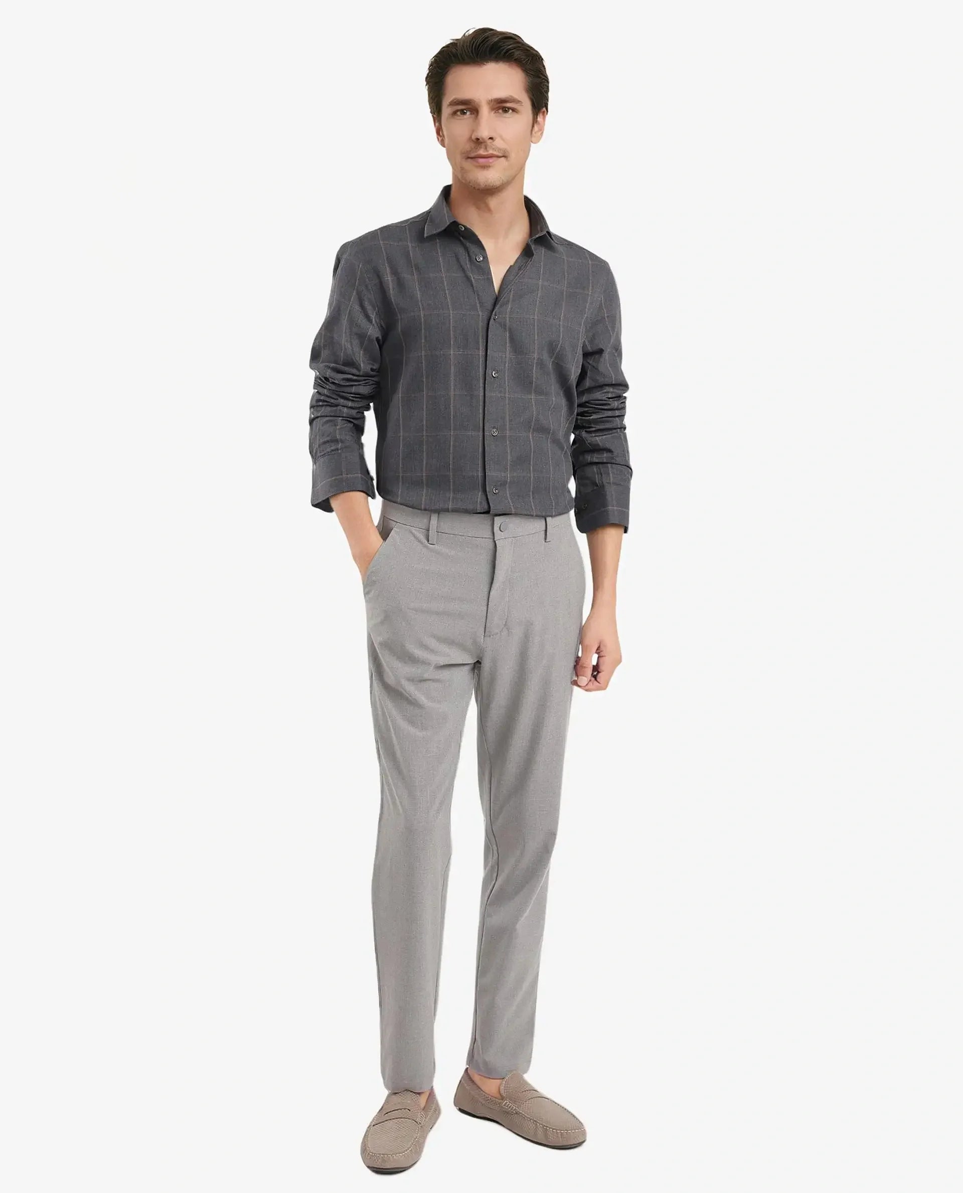 Rare Rabbit Men's Ropos-2 Grey Cotton Fabric Full Sleeve Regular Fit Checks Shirt