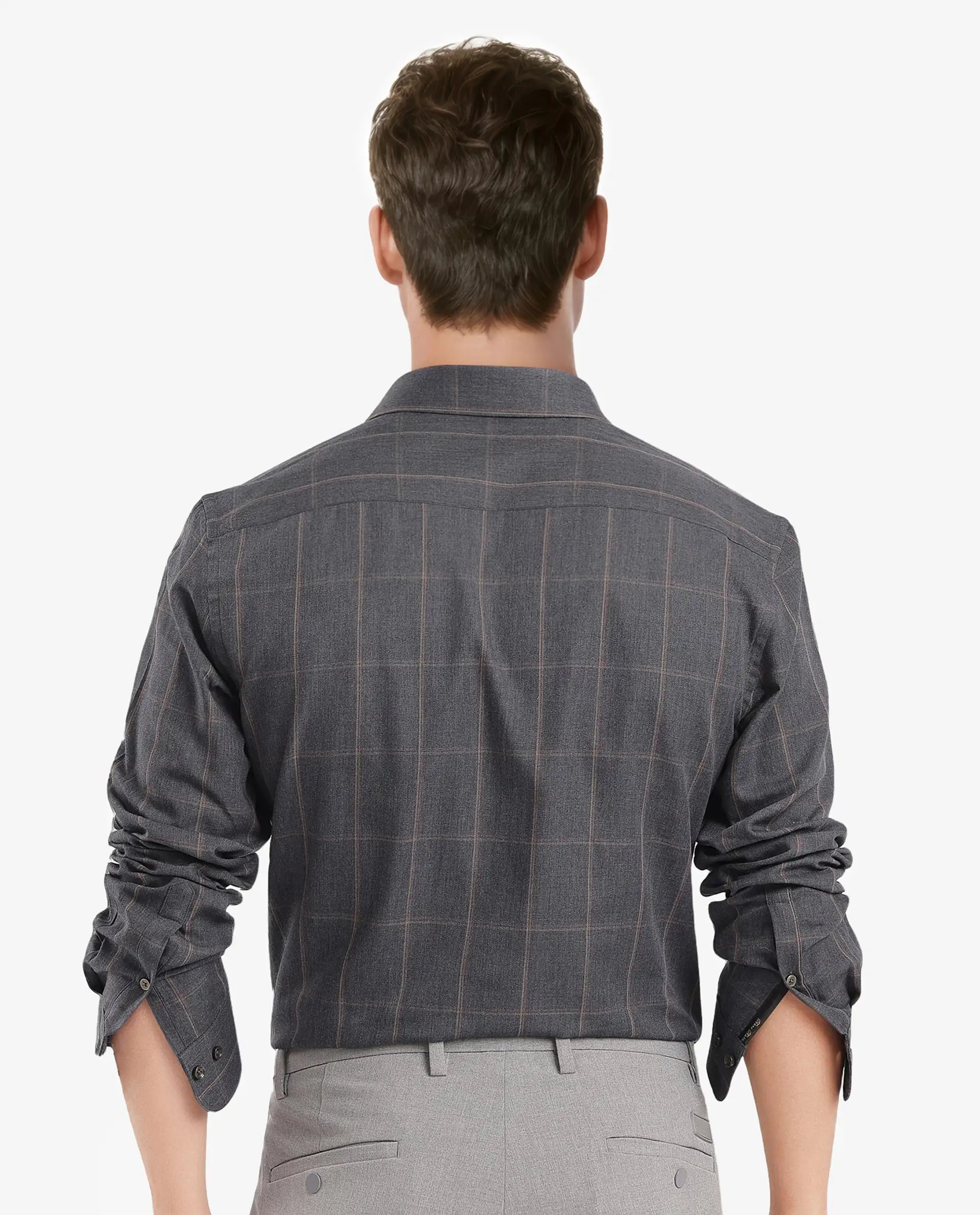 Rare Rabbit Men's Ropos-2 Grey Cotton Fabric Full Sleeve Regular Fit Checks Shirt