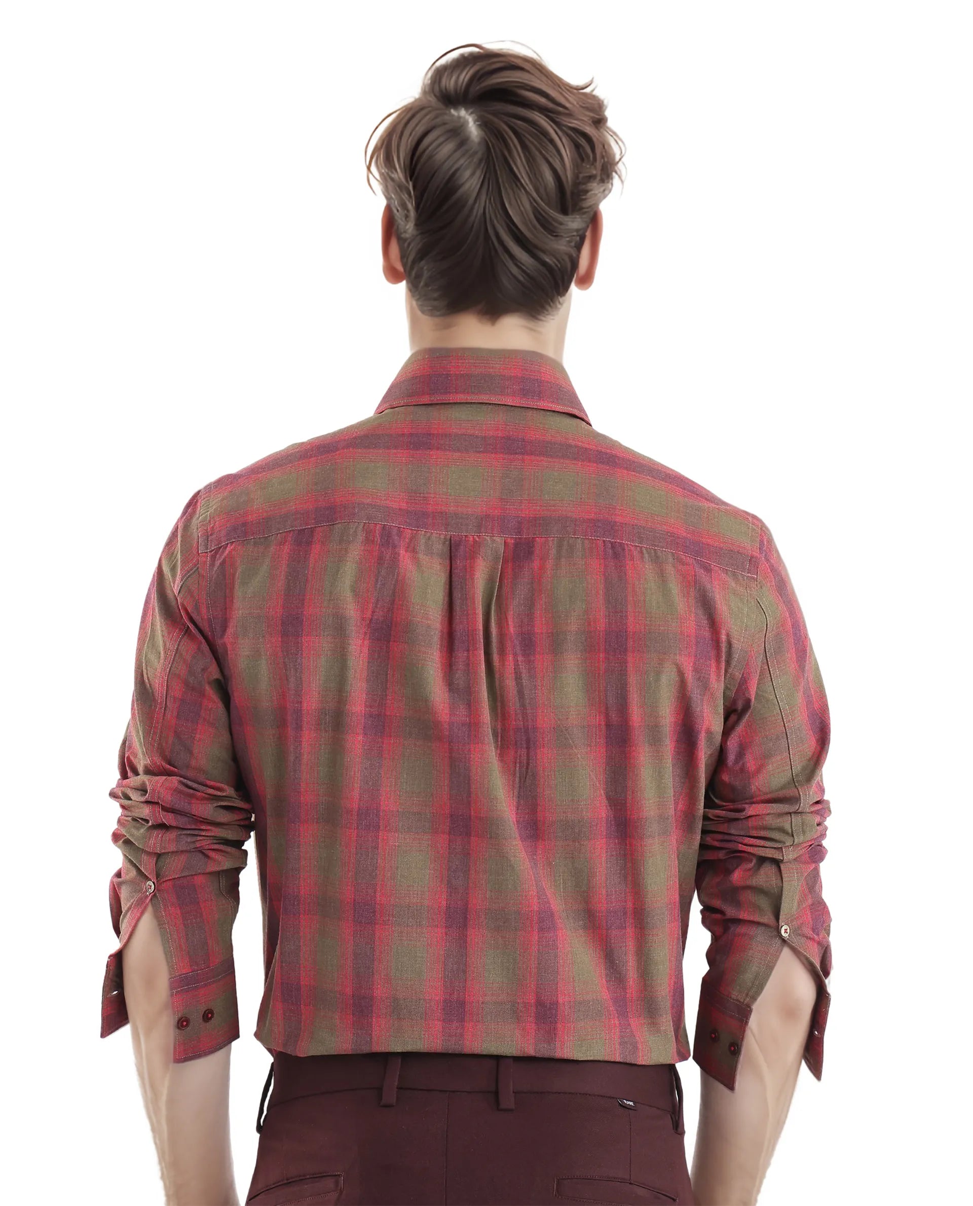 Rare Rabbit Men's Rudo Red Cotton Fabric Full Sleeve Regular Fit Checks Shirt
