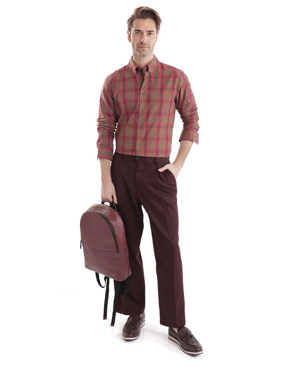 Rare Rabbit Men's Rudo Red Cotton Fabric Full Sleeve Regular Fit Checks Shirt