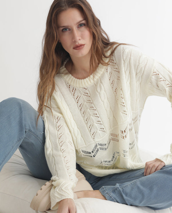 Rareism Women Saben Beige Acrylic Fabric Full Sleeves Relaxed Fit Solid Round Neck Sweater