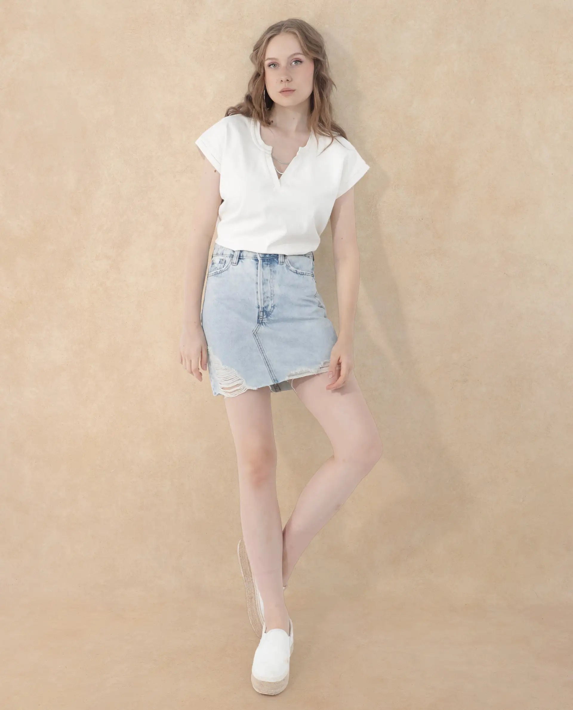 Rareism Women Sanderson Off White Cotton Fabric Short Sleeve V-Neck Solid Regular Fit Top