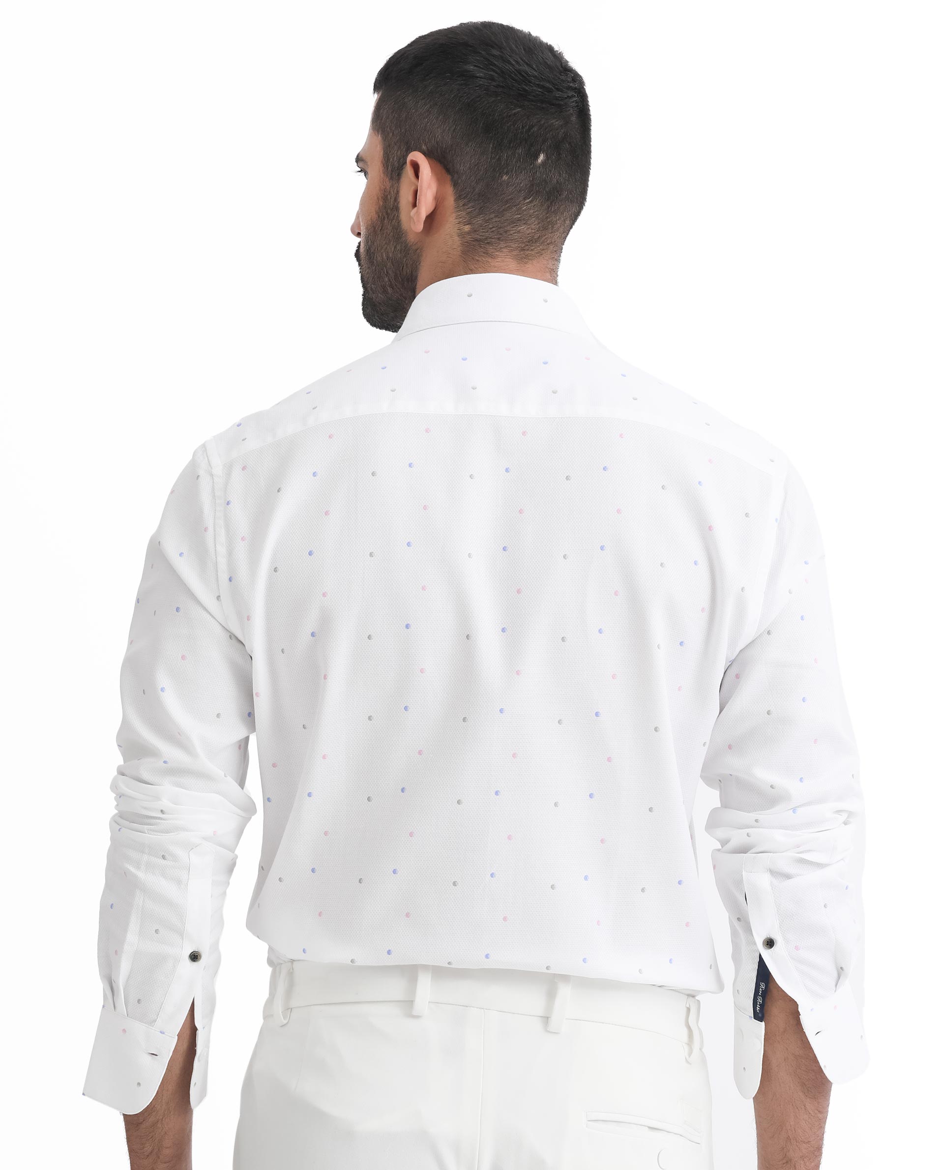 Rare Rabbit Men's Saturns White Cotton Fabric Geo Dot Print Full Sleeves Shirt