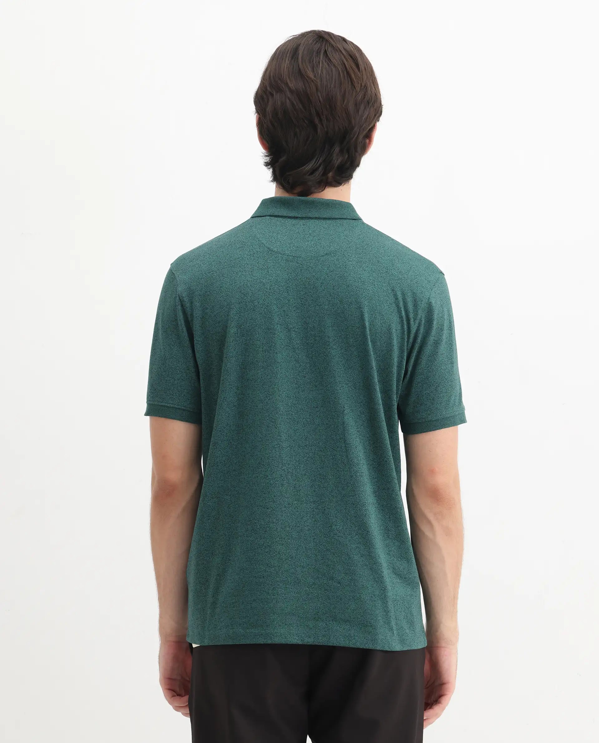 Rare Rabbit Men Schop Dark Green Cotton Blend Short Sleeve Regular Fit Solid Polo