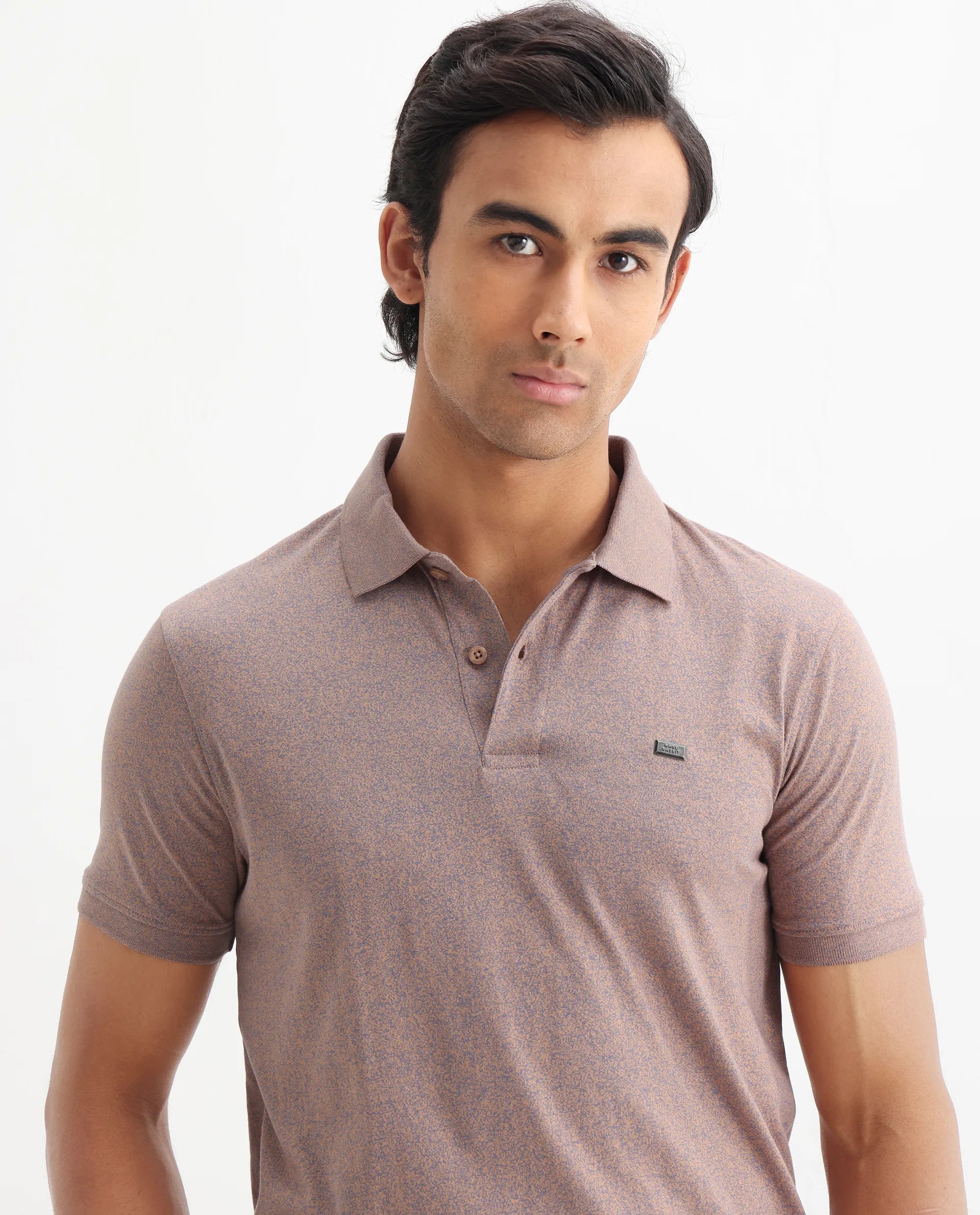 Rare Rabbit Men Schop Dark Orange Cotton Blend Short Sleeve Regular Fit Solid Polo