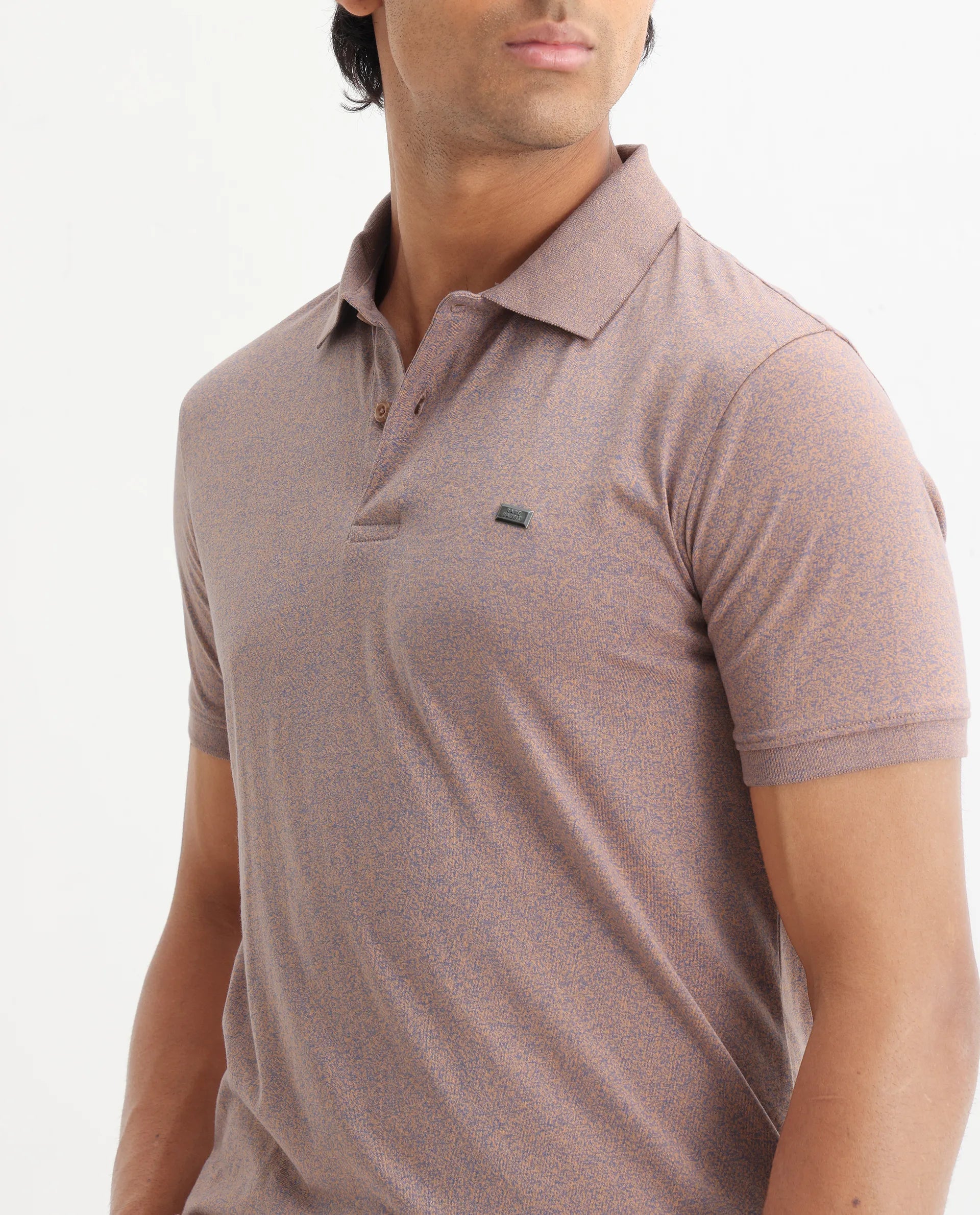 Rare Rabbit Men Schop Dark Orange Cotton Blend Short Sleeve Regular Fit Solid Polo