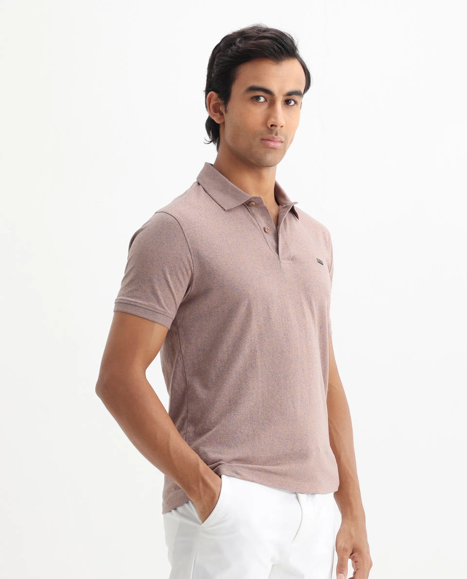 Rare Rabbit Men Schop Dark Orange Cotton Blend Short Sleeve Regular Fit Solid Polo