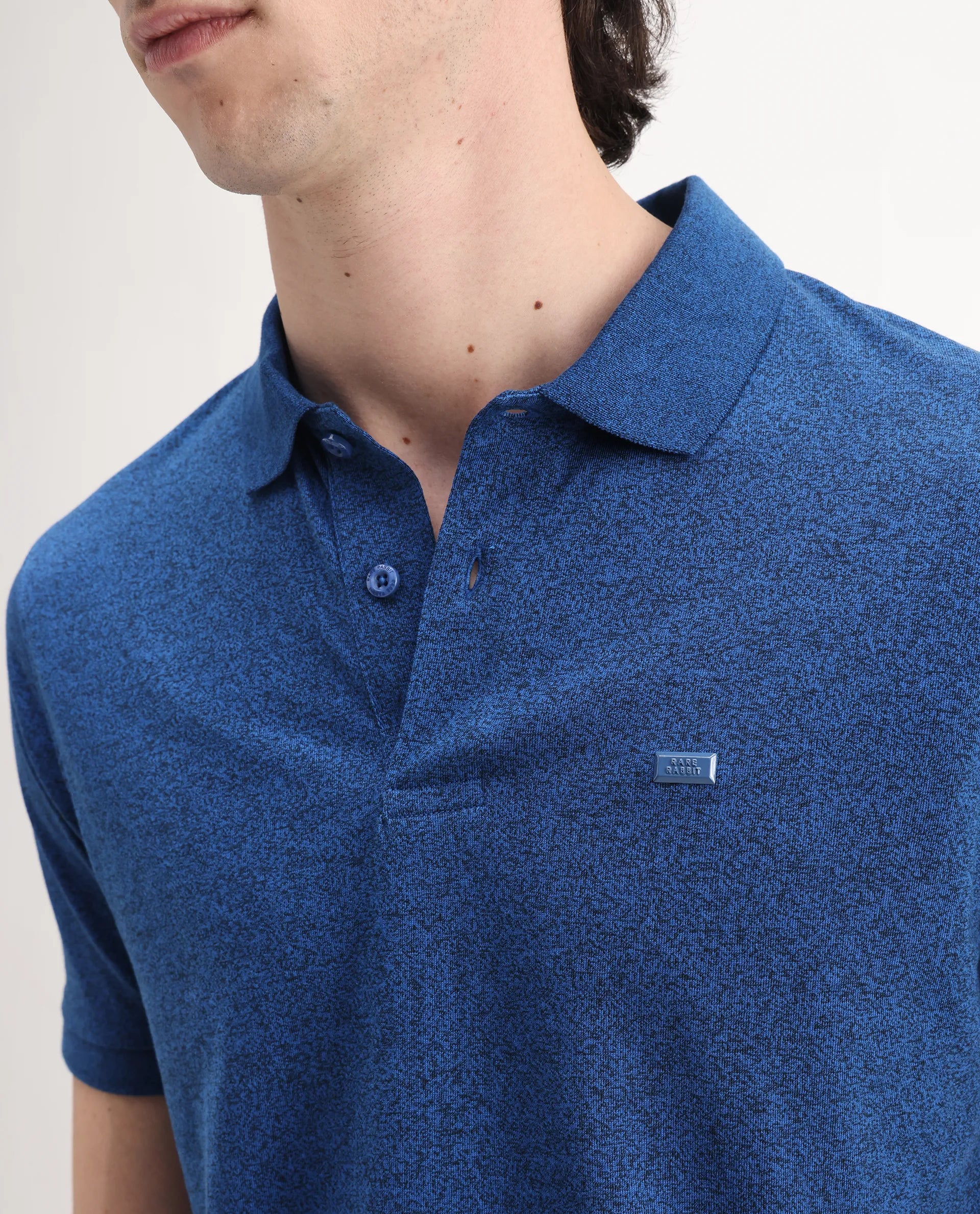 Rare Rabbit Men Schop Navy Cotton Blend Short Sleeve Regular Fit Solid Polo
