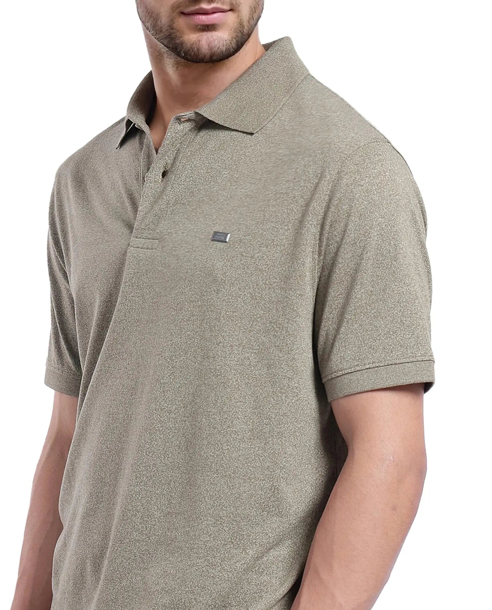 Rare Rabbit Men Schop Olive Cotton Blend Short Sleeve Regular Fit Solid Polo