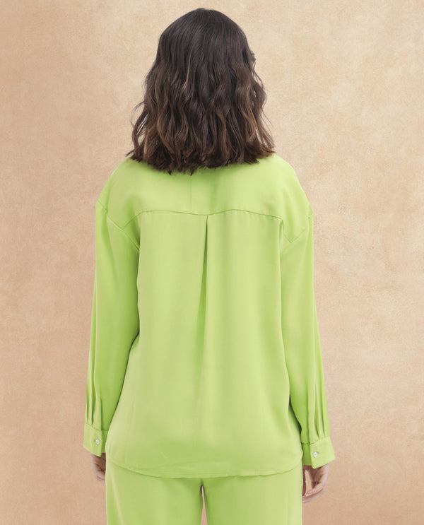 Rareism Women Sergey Green Polyester Fabric Full Sleeves Button Closure Collared Neck Cuffed Sleeve Regular Fit Plain Shirt