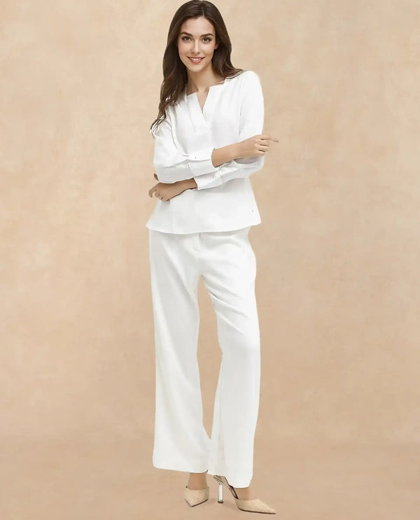 Rareism Women Shamon White Polyester V-Neck Cuffed Sleeve Top