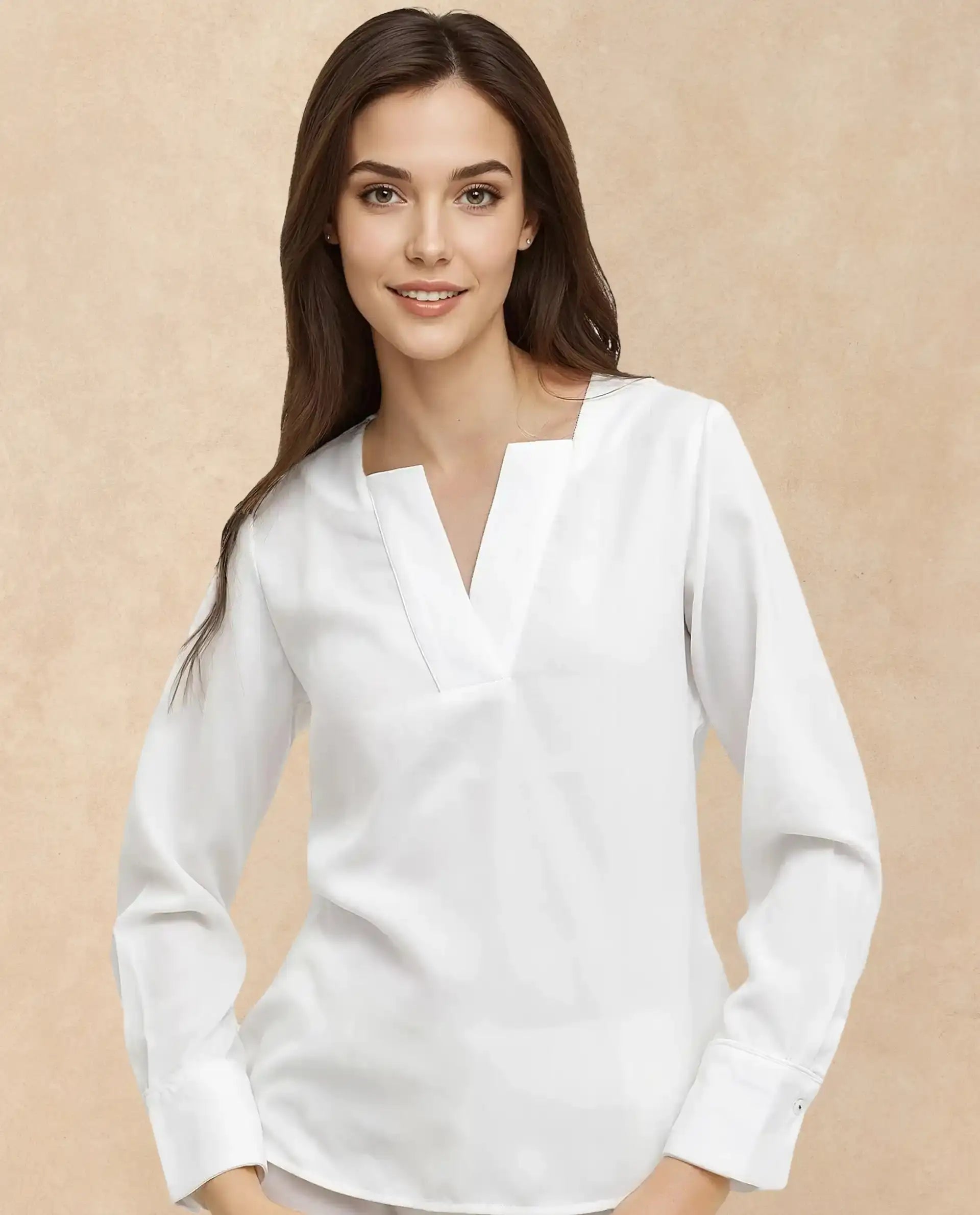 Rareism Women Shamon White Polyester V-Neck Cuffed Sleeve Top