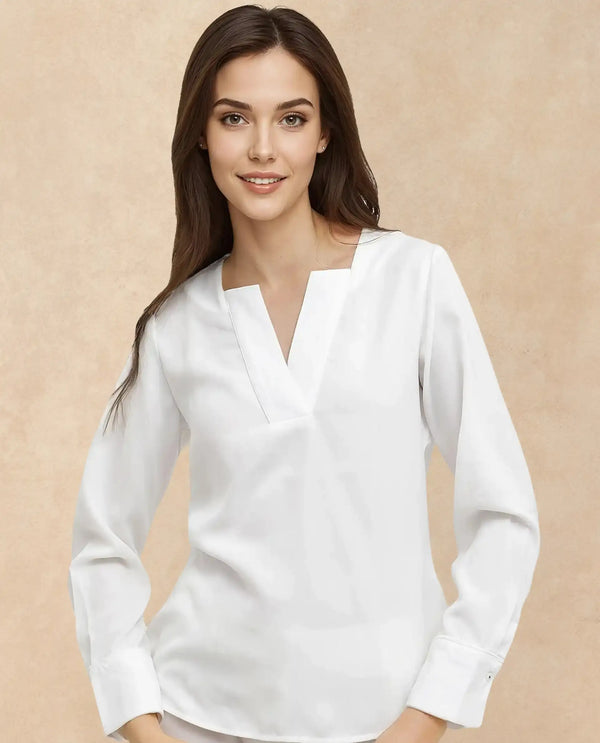 Rareism Women Shamon White Polyester V-Neck Cuffed Sleeve Top