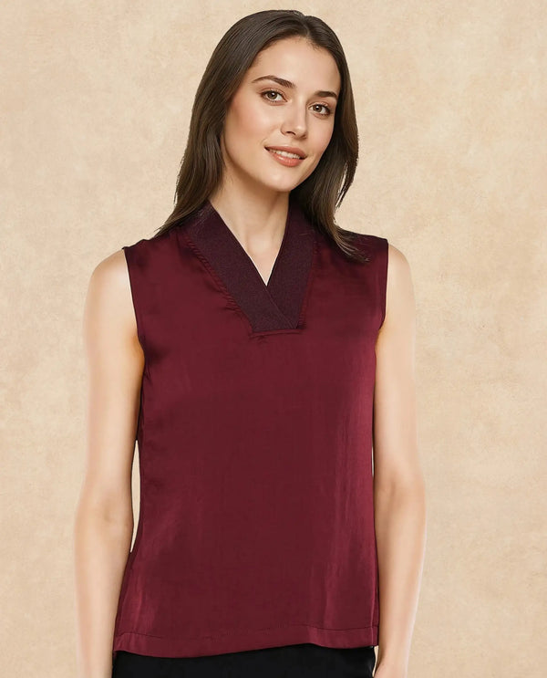 Rareism Women Siyar Maroon Plain Top