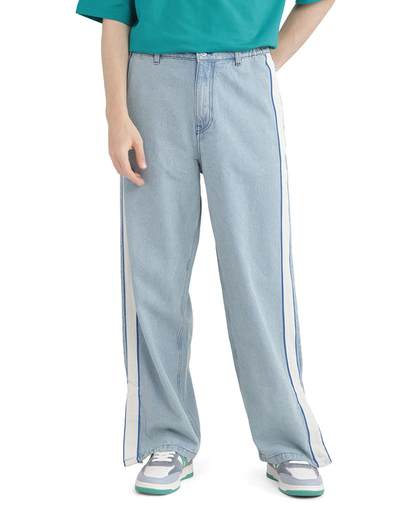 Rare Rabbit Men's Sol Light Blue Cotton Fabric Cotton Fabric Mid Rise Dark Wash Striped Jeans