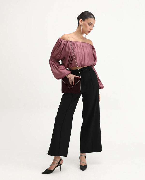 Rareism Women Somhu Pink Polyester Fabric Fashion Sleeve Fitted Cropped Plain Top