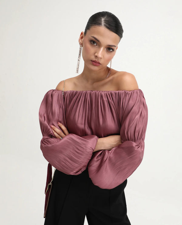 Rareism Women Somhu Pink Polyester Fabric Fashion Sleeve Fitted Cropped Plain Top