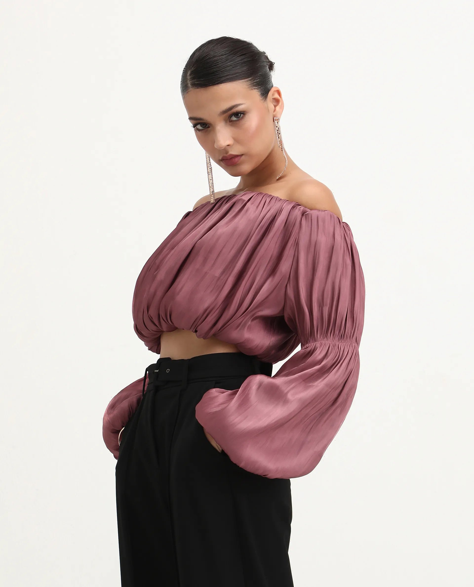 Rareism Women Somhu Pink Polyester Fabric Fashion Sleeve Fitted Cropped Plain Top