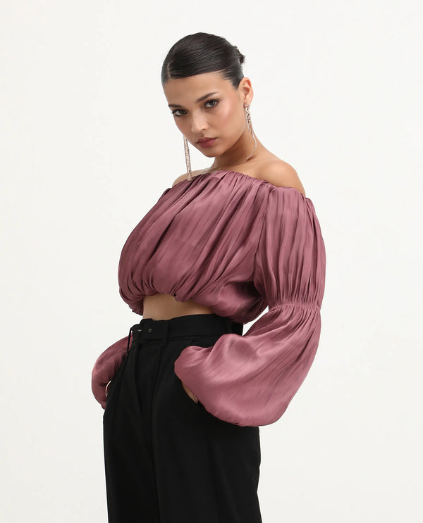 Rareism Women Somhu Pink Polyester Fabric Fashion Sleeve Fitted Cropped Plain Top