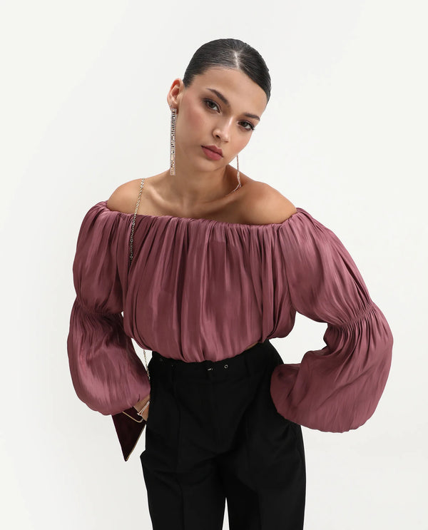 Rareism Women Somhu Pink Polyester Fabric Fashion Sleeve Fitted Cropped Plain Top