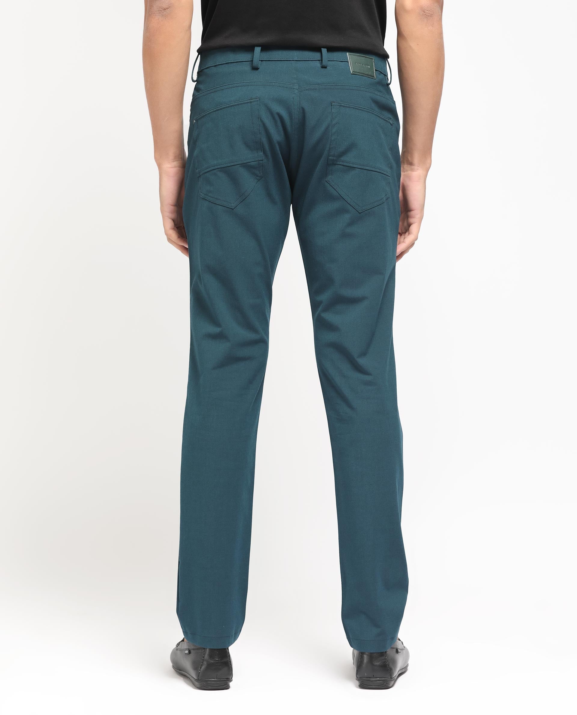 Rare Rabbit Men's Spark Dark Petrol Solid Mid-Rise Regular Fit Trouser