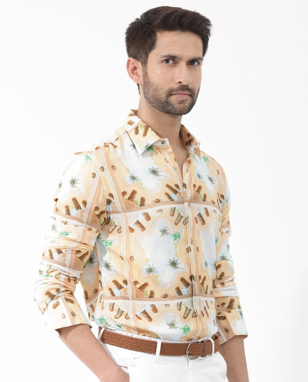Rare Rabbit Men's Stivole Beige Viscose Fabric Full Sleeve Fantasy Print Shirt