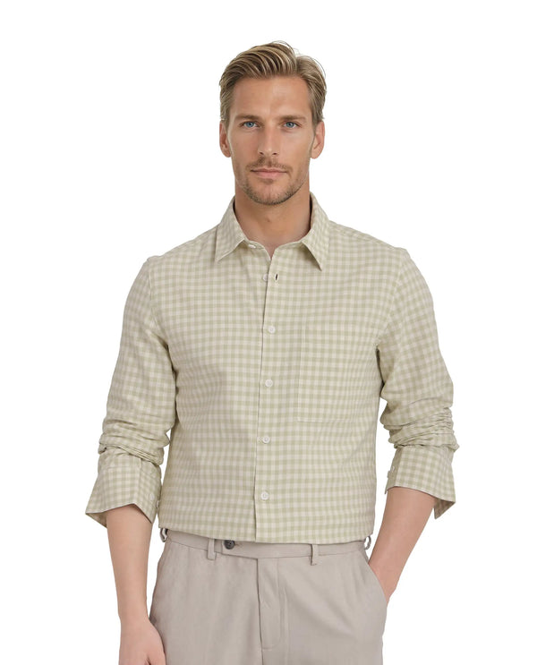 Rare Rabbit Men's Tickog Pastel Green Cotton Fabric Full Sleeve Regular Collared Button Closure Gingham Check Print Shirt