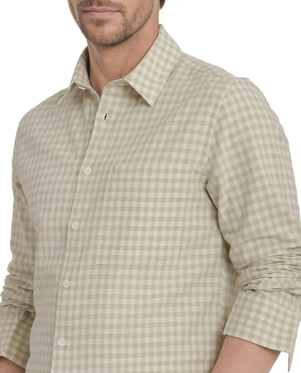 Rare Rabbit Men's Tickog Pastel Green Cotton Fabric Full Sleeve Regular Collared Button Closure Gingham Check Print Shirt