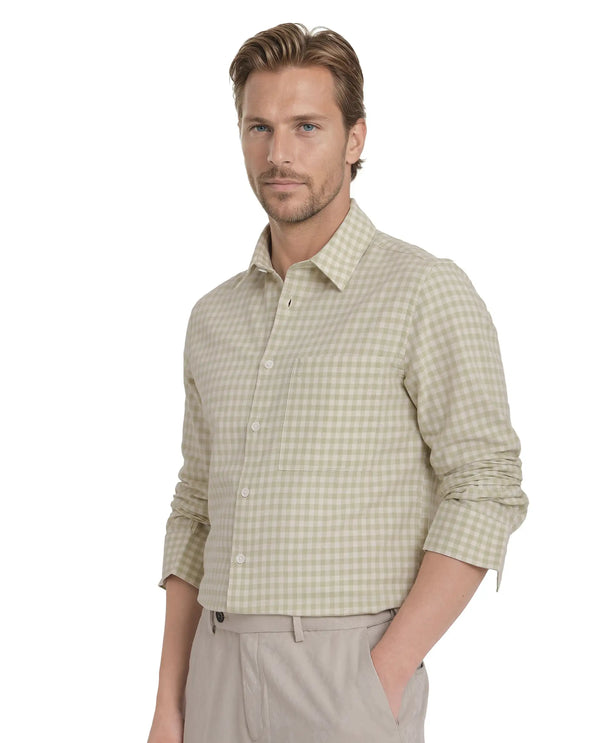 Rare Rabbit Men's Tickog Pastel Green Cotton Fabric Full Sleeve Regular Collared Button Closure Gingham Check Print Shirt