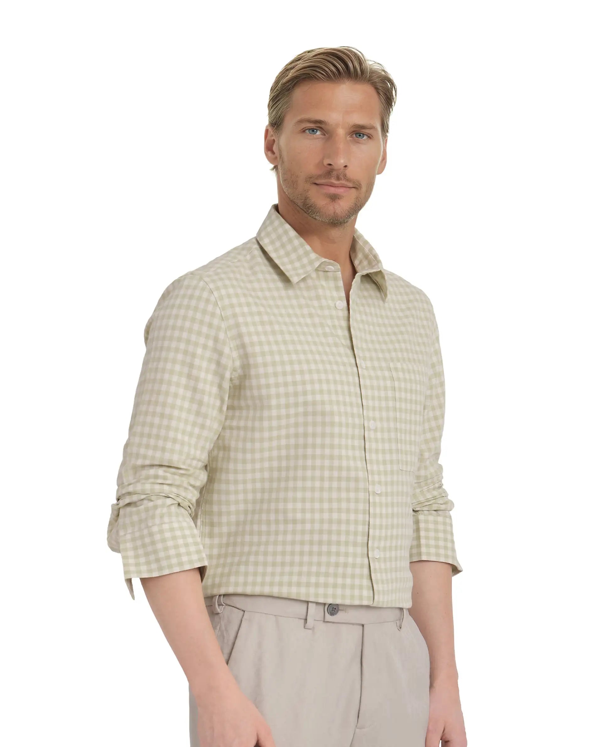 Rare Rabbit Men's Tickog Pastel Green Cotton Fabric Full Sleeve Regular Collared Button Closure Gingham Check Print Shirt