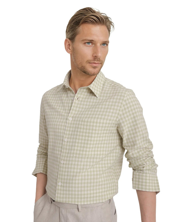 Rare Rabbit Men's Tickog Pastel Green Cotton Fabric Full Sleeve Regular Collared Button Closure Gingham Check Print Shirt