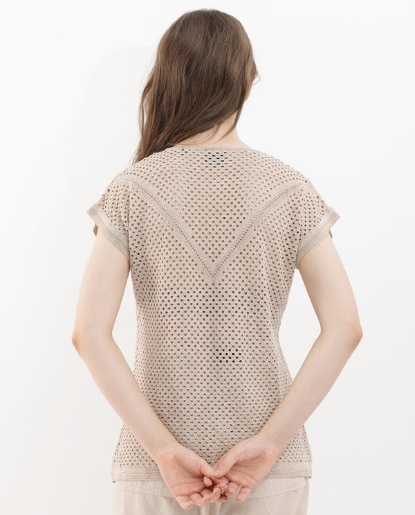 Rareism Women Totoro Gold Cotton Fabric Short Sleeves Round Neck Extended Sleeve Regular Fit Plain Top