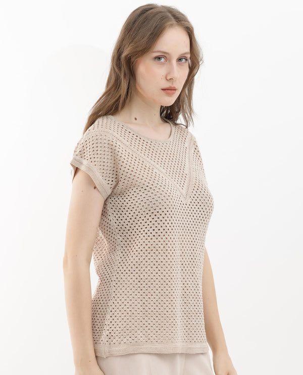 Rareism Women Totoro Gold Cotton Fabric Short Sleeves Round Neck Extended Sleeve Regular Fit Plain Top