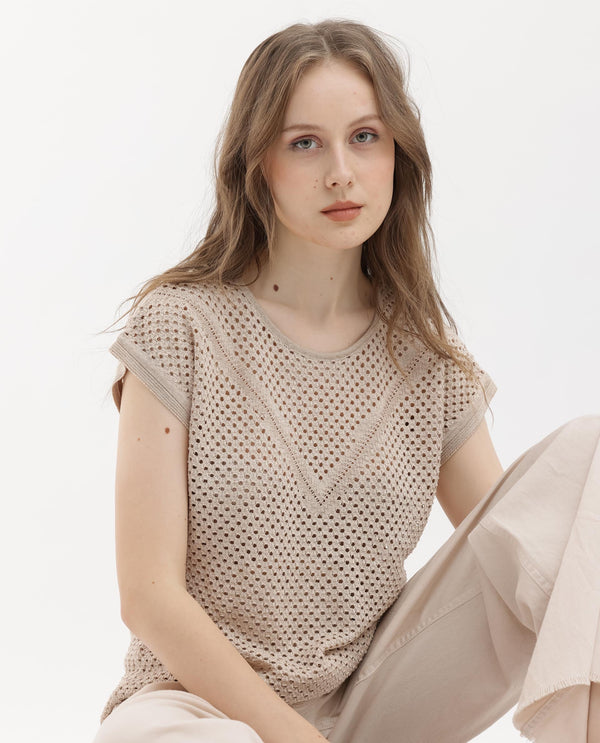 Rareism Women Totoro Gold Cotton Fabric Short Sleeves Round Neck Extended Sleeve Regular Fit Plain Top