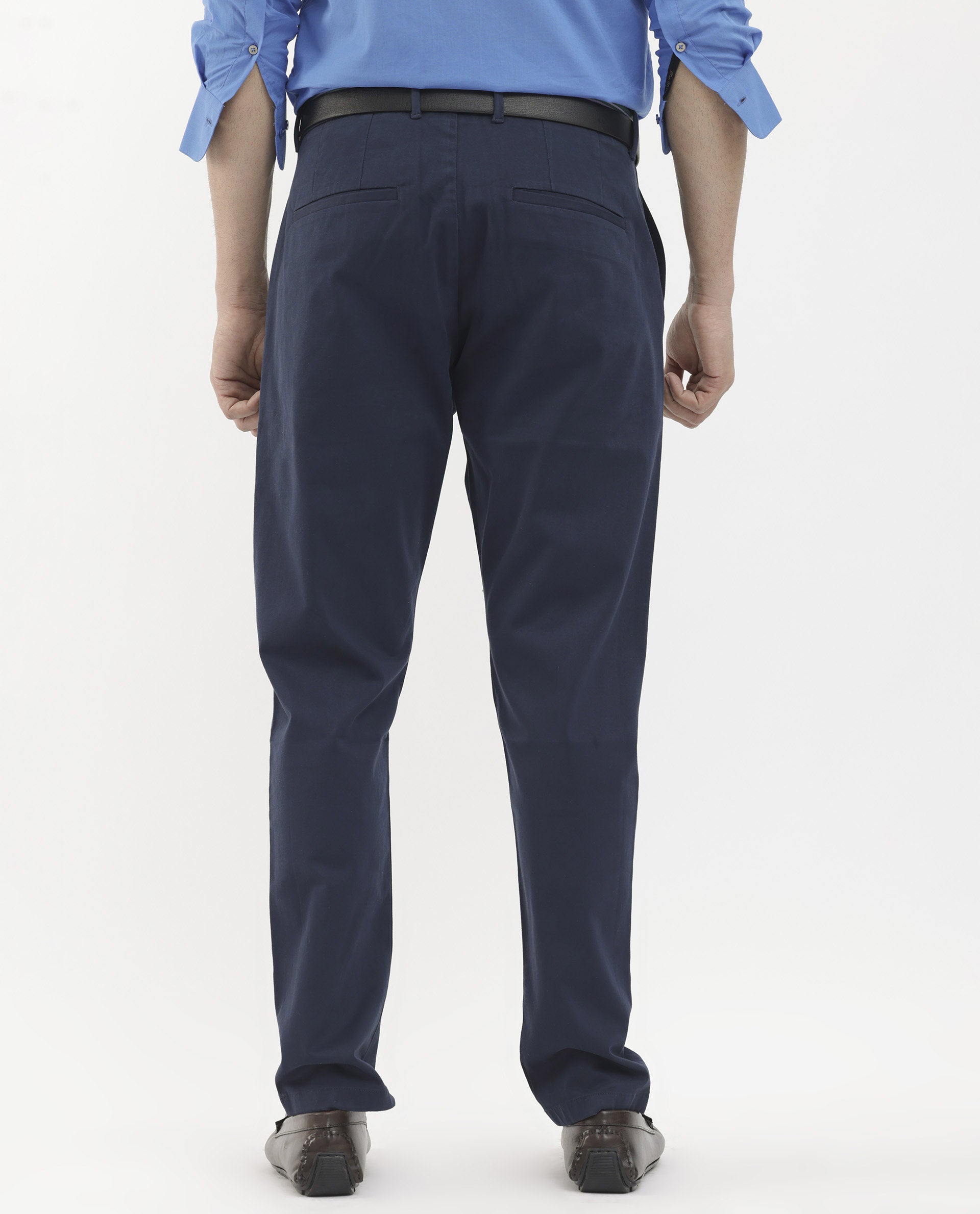 Rare Rabbit Mens Trello Navy Cotton Lycra Solid Trouser