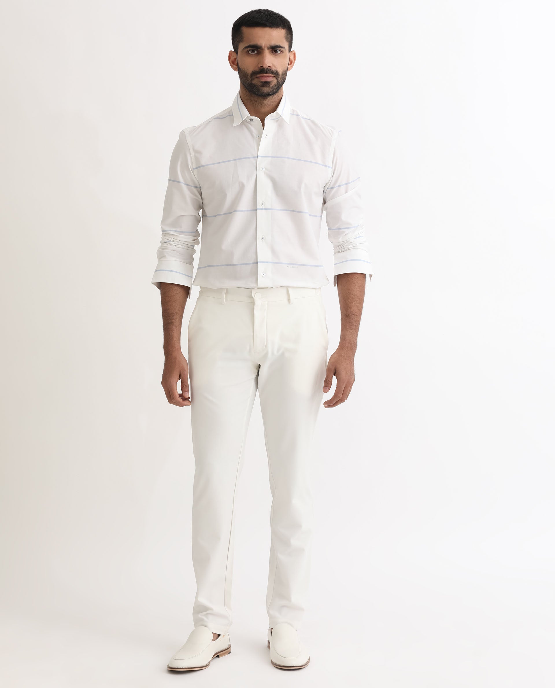 Rare Rabbit Men's Uniosn White Cotton Fabric Full Sleeves Striped Shirt