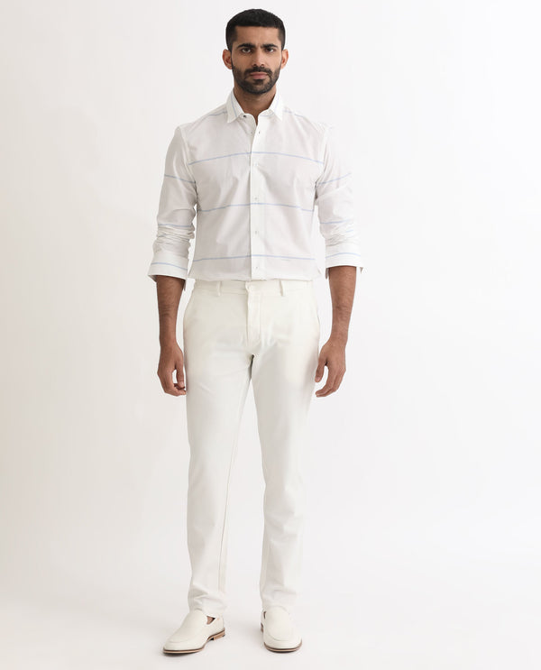 Rare Rabbit Men's Uniosn White Cotton Fabric Full Sleeves Striped Shirt