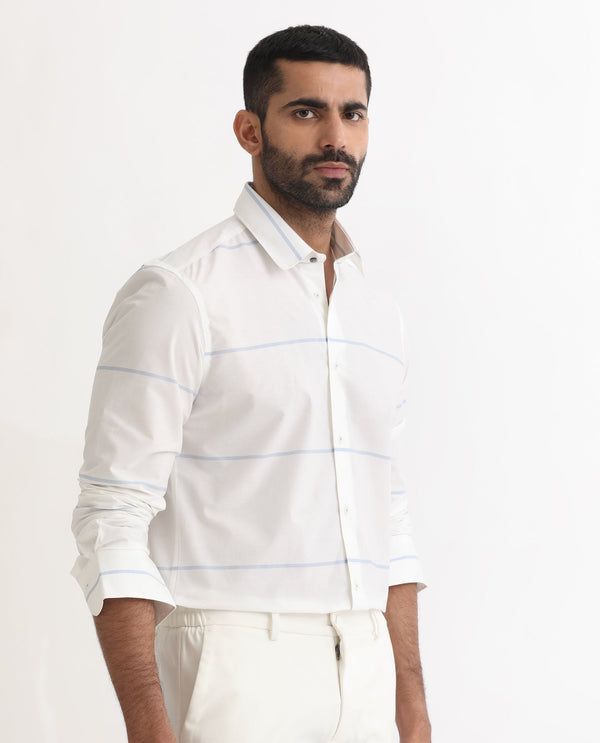 Rare Rabbit Men's Uniosn White Cotton Fabric Full Sleeves Striped Shirt