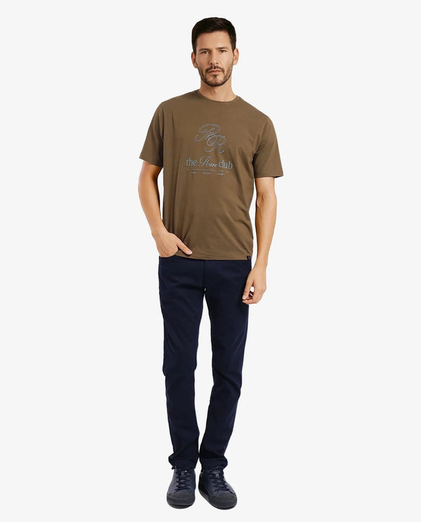 Rare Rabbit Men Vin Dark Green Cotton Lycra Fabric Short Sleeve Crew Neck Regular Fit HD Print T-Shirt