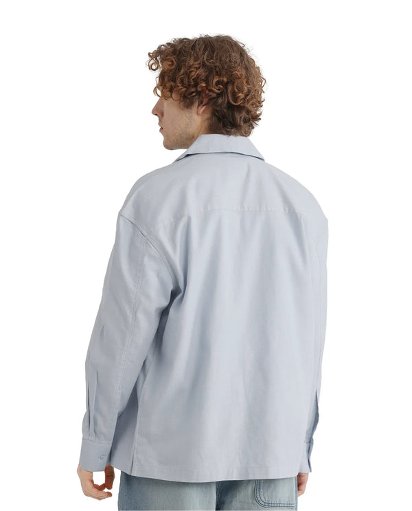 Rare Rabbit Men Virton Light Blue Cotton Fabric Cuban Collar Floral Embroidred Shirt