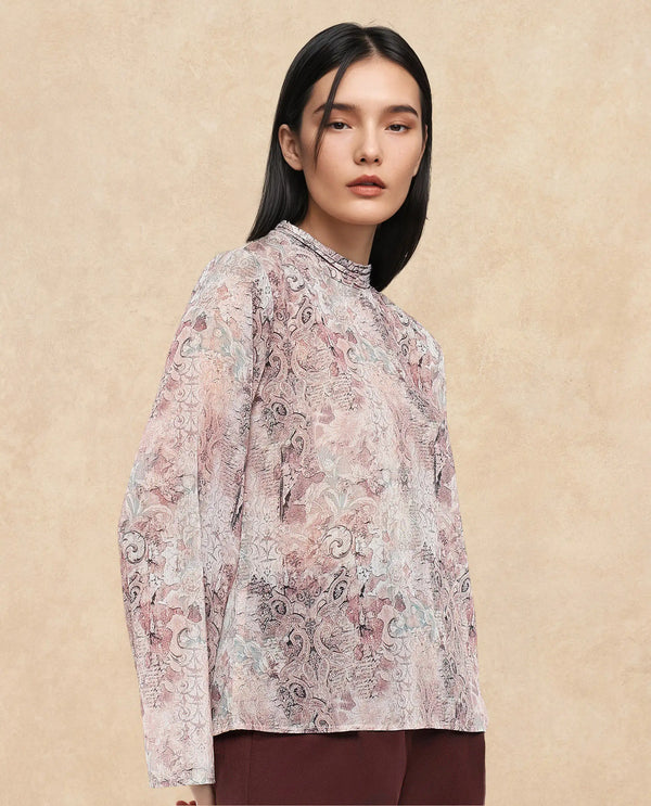 Rareism Women Vokasna Multi Bell Sleeves High Neck Button Closure Paisley Print Top