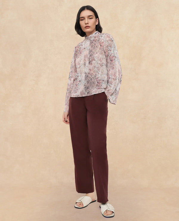Rareism Women Vokasna Multi Bell Sleeves High Neck Button Closure Paisley Print Top