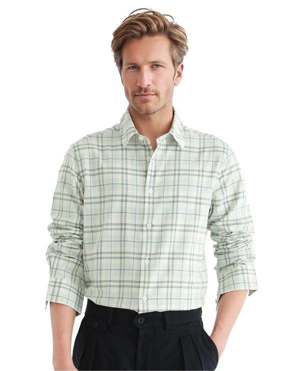 Rare Rabbit Men's Volgos Pastel Green Cotton Fabric Full Sleeve Regular Fit Check Printed ShirtClosure Printed Shirt