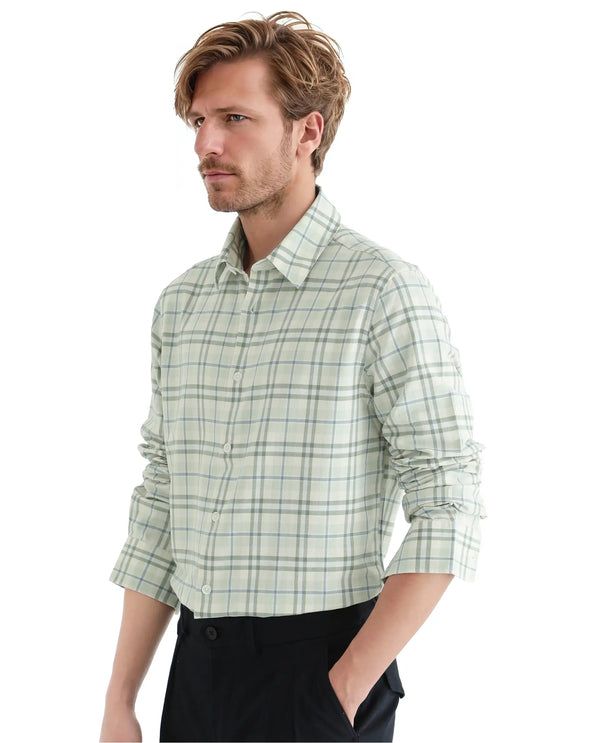 Rare Rabbit Men's Volgos Pastel Green Cotton Fabric Full Sleeve Regular Fit Check Printed ShirtClosure Printed Shirt