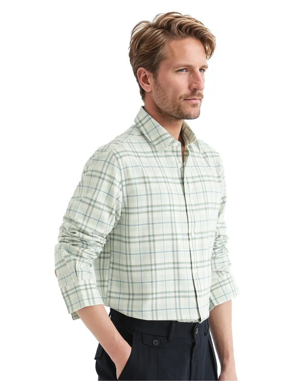 Rare Rabbit Men's Volgos Pastel Green Cotton Fabric Full Sleeve Regular Fit Check Printed ShirtClosure Printed Shirt