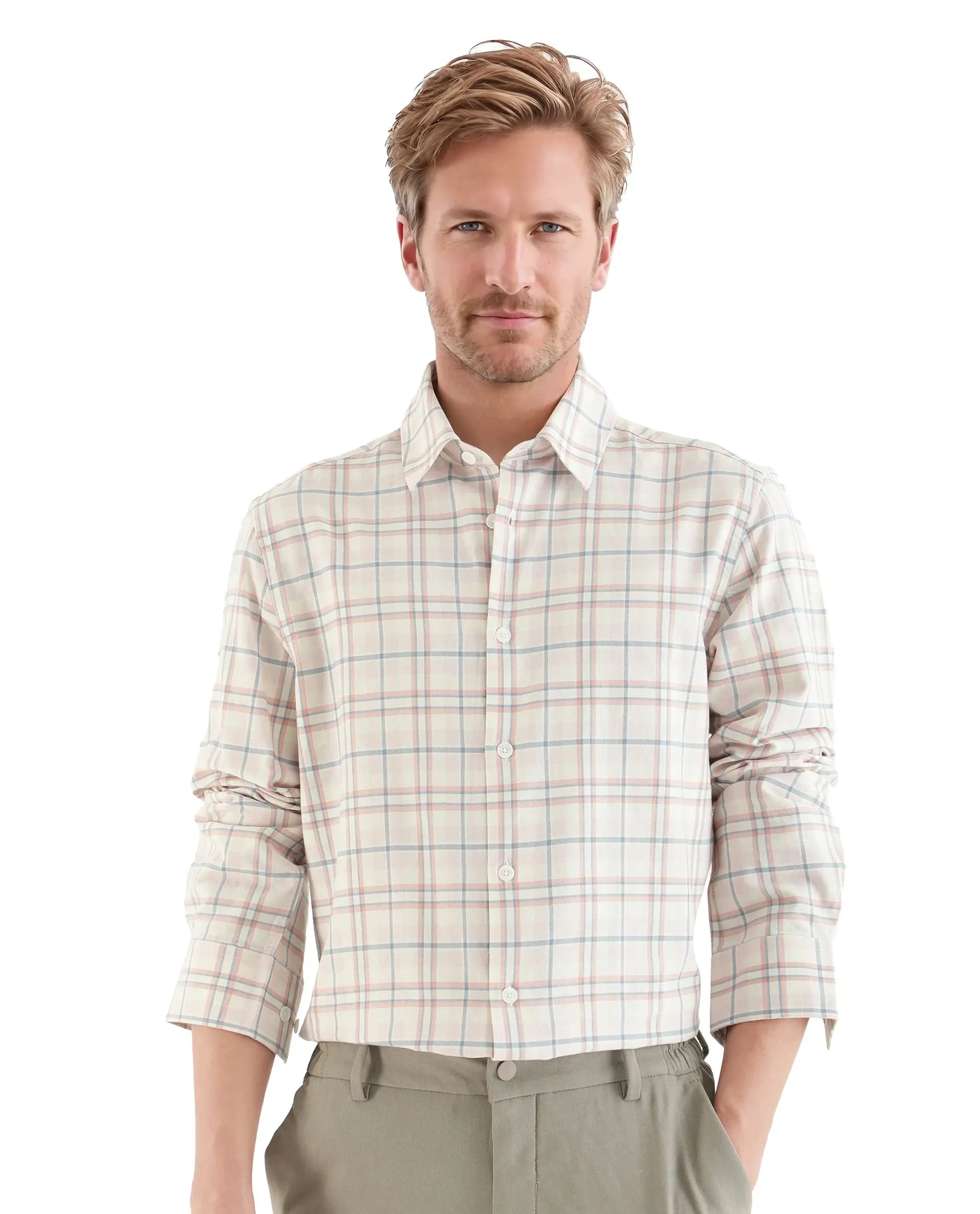 Rare Rabbit Men's Volgos Pastel Pink Cotton Fabric Full Sleeve Regular Fit Check Printed Shirt